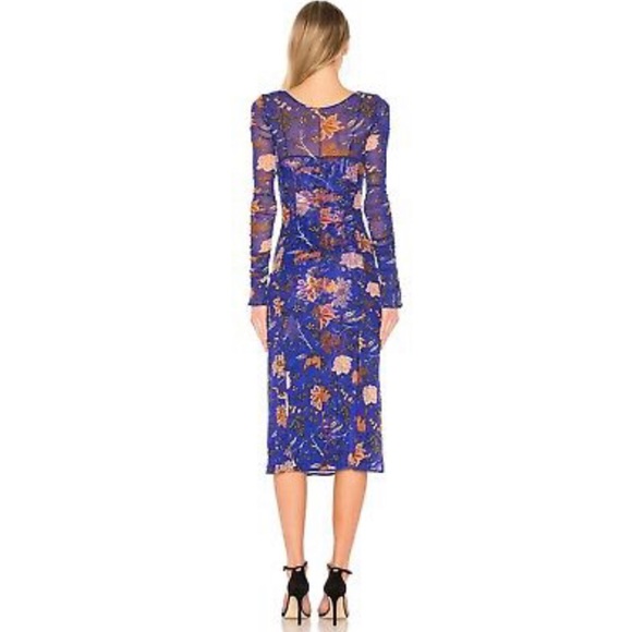 RESERVED - DIANE VON FURSTENBERG CANTON ELECTRIC BLUE FLORAL RUCHED MIDI DRESS - Picture 5 of 13
